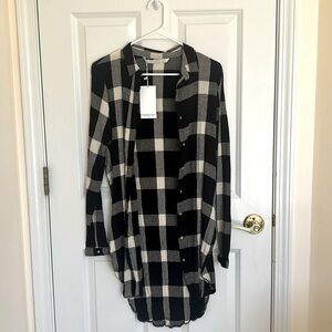 New Zara Plaid Black + Off White Tunic (Size Small)